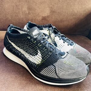 Nike Flyknit Racer Black White Volt 526628-011 Men's size 13 US 12 UK 47.5 EUR